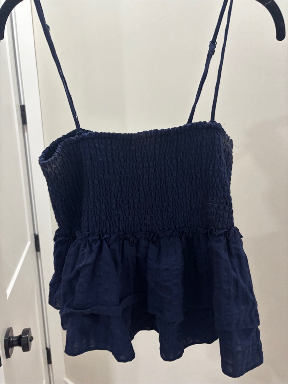 BB Dakota Navy Smocked Spaghetti-Strap Peplum Camisole